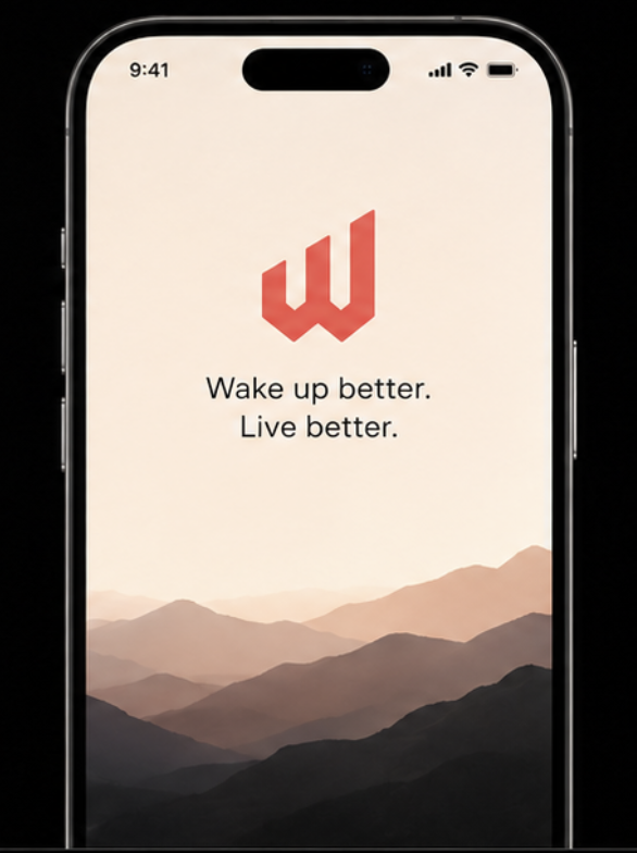 Wakups brand screen on an iPhone